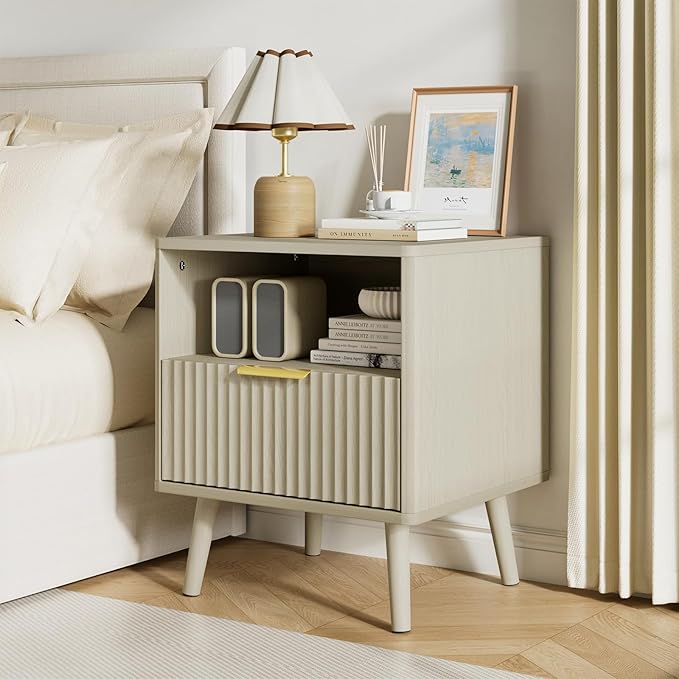 LYNSOM Fluted Dresser and Nightstand Sets 3 Piece, 5-Drawers Dresser and 1-Drawer Nightstands Set of 2, Wood Bedroom Furniture Set for Home, Bedroom, Hallway, Beige