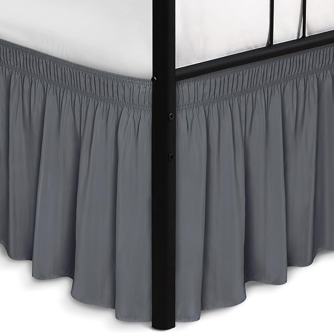 Biscaynebay Wrap Around Bed Skirts with Split Corners for King Beds 18" Drop, Dark Grey Adjustable Elastic Dust Ruffles Easy Fit Wrinkle Resistant Silky Luxurious Fabric Machine Washable