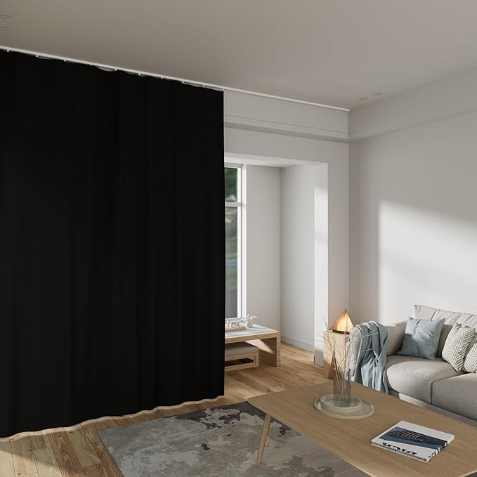 Room Divider Curtains Total Blackout Privacy Curtain Panel Room Thermal Insulated Noise Reduction Curtains for Bedroom Window Living Room Ceiling Track Curtain W 10 ft × H 7 ft Black