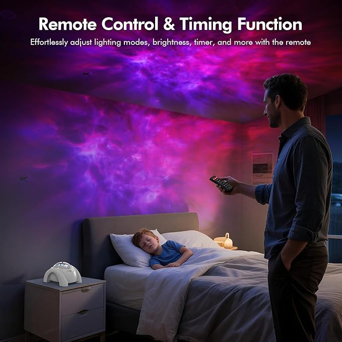 Rossetta Dual Galaxy Projector, Star Projector for Bedroom with Bluetooth Speaker & White Noise, Remote, Timer, Night Light for Kids Room Decor, Party, Birthday & Christmas Gifts for Adults Girls Boys