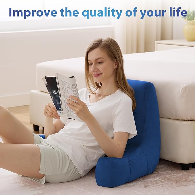 IPYNBAP Back Pillow for Bed Sitting up, Reading Pillow for Sitting in Bed Adult, Back Support Pillow, Memory Foam Sit up Lounge Backrest Pillow with Arms for TV, Couch, Chair, Dorm, 18 Inch, Navy Blue
