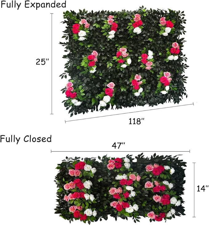 Sumery Expandable Fence Privacy Screen for Balcony Patio Outdoor,Decorative Faux Ivy Fencing Panel,Artificial Hedges (Single Sided Leaves) (4, Branches -Colorful Rose)