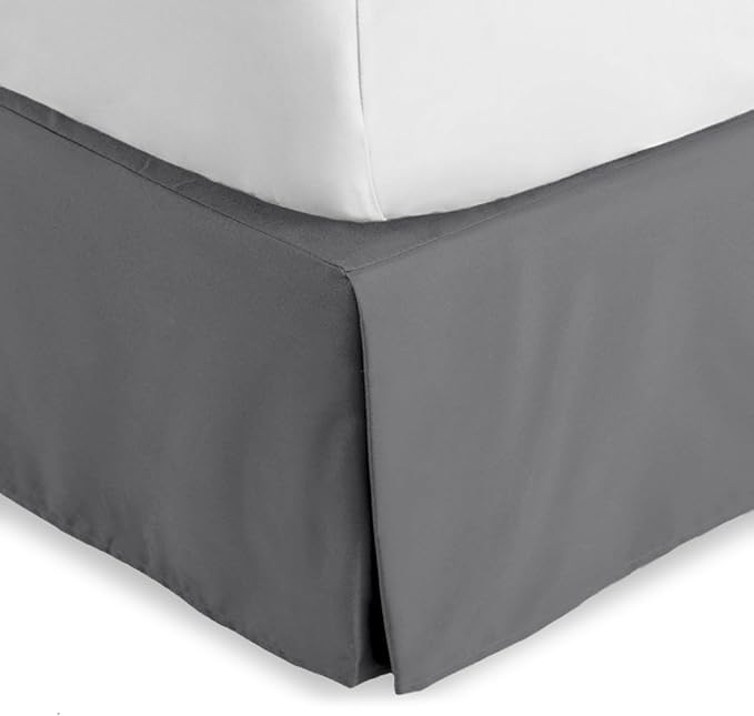 Bare Home Full XL Bed Skirt - 15-Inch Tailored Drop Easy Fit - Bed Skirt for Full Extra Long Beds - Center & Corner Pleats (Full XL, Grey)