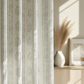 100% Boho Blackout Curtains 63 Inches Long for Bedroom, Grey on Beige Patterned Bohemian Curtains for Living Room, Geometric Striped Thermal Insulated Window Drapes Gromment Top 2 Panels