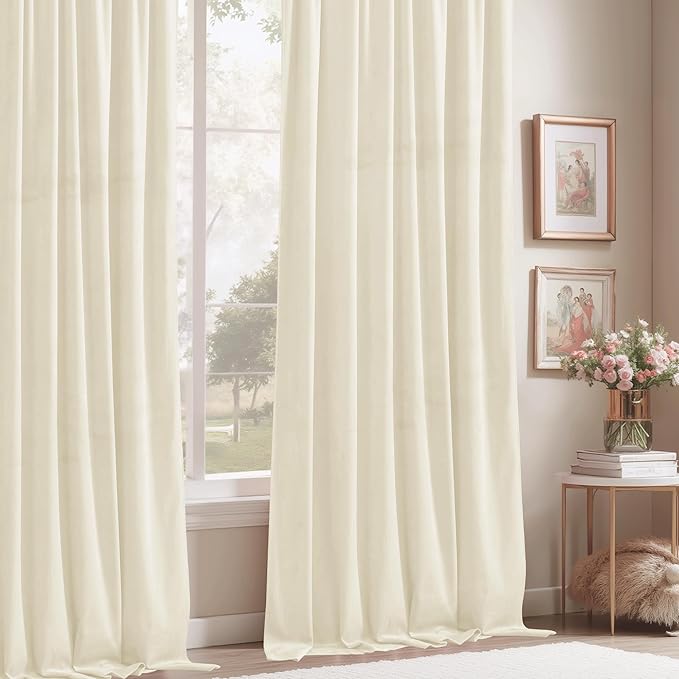StangH Super Soft Velvet Curtains Ivory White Nursery Girls Bedroom Privacy Drapes Rod Pocket Light Dimming Sliding Door Curtains for Living Room/Office, W52 x L105, 2 Panels
