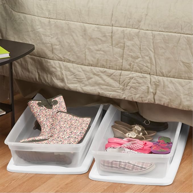 Sterilite 24-Pack 41 Quart Storage Box, Stackable Clear Plastic Bins with Snap-On Lids - Heavy-Duty Organizing Containers for Closet, Bathroom, and Office