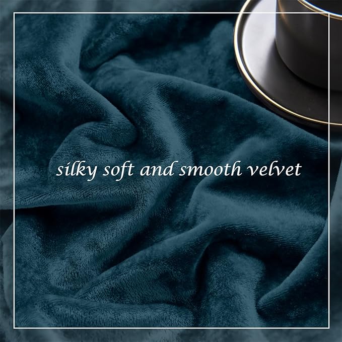 SMILETIME Tranquil Blue Crushed Velvet Curtains 52x96 inch Luxurious Thermal Insulated Soundproof Drapes for Living Room Bedroom Office Soft and Durable Light-Filtering Window Treatments, 2 Panels