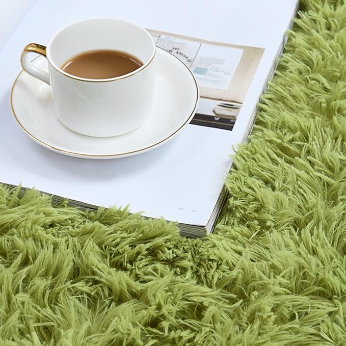 duduta Green Soft Fluffy Rug 4x6 ft, Shag Fuzzy Plush Rectangle Carpet for Bedroom Nursery Living Room Home Decor