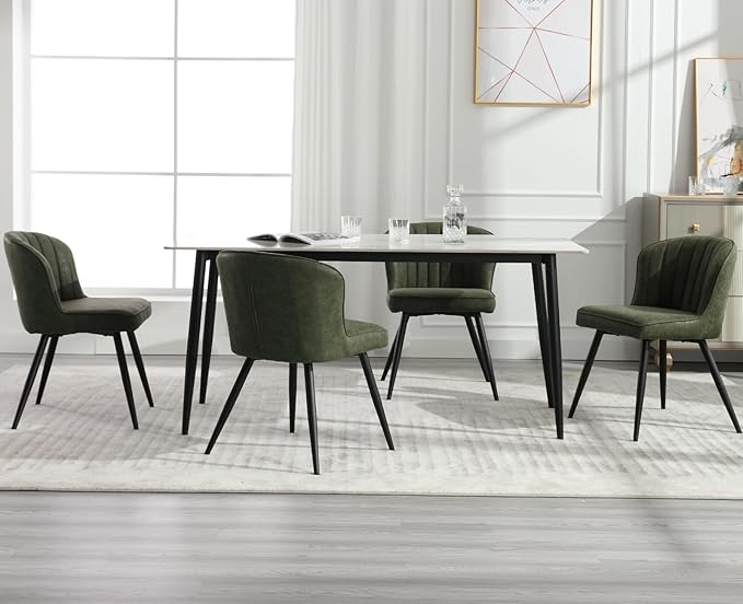 EALSON Modern Dining Chairs Set of 2 Leather Upholstered Accent Dining Room Chairs with Metal Legs Comfortable Armless Kitchen Chairs for Living Room/Dining Room,Green