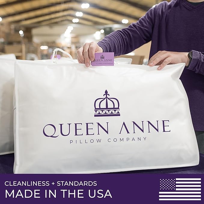 Queen Anne Hotel Collection Pillows – Luxury Down Alternative Bed Pillows (2-Pack, Standard Medium) – Ultimate Comfort, Hypoallergenic, Made in The USA