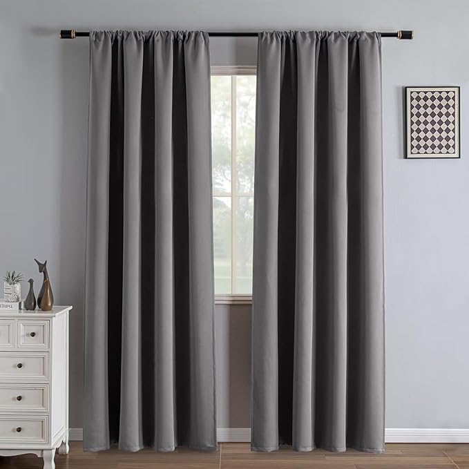 Blackout Curtains 84 Inch Length 2 Panels Set, Black Out Curtains for Bedroom 84 Inch Long, Rod Pocket Energy Saving Room Darkening Drapes for Living Room Window Light Grey(W52 x L84)