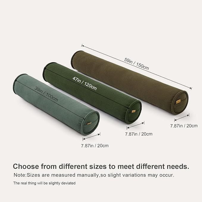 Long Round Body Pillow for Adults – Corduroy Cervical Roll Bolster Pillow, Firm Support for Spine Alignment & Side Sleeping,47 x 7.87 Inches,Martini 0live