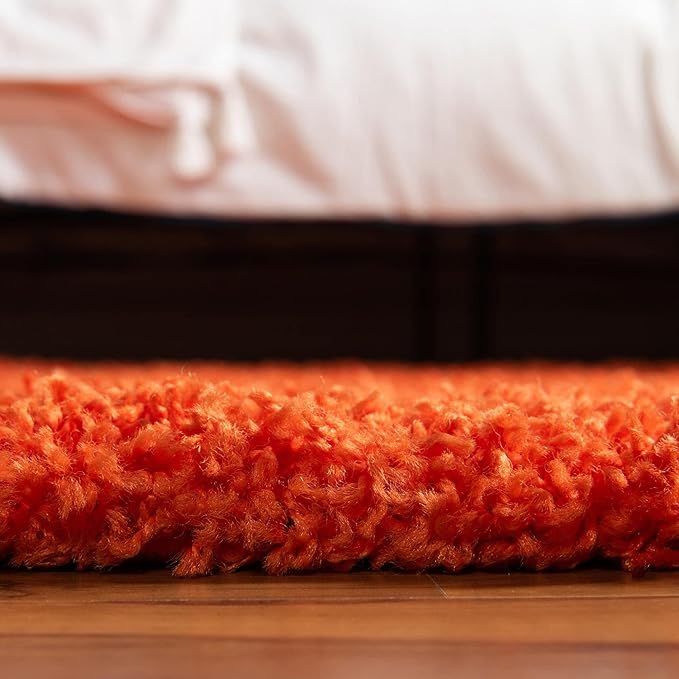 Unique Loom Solid Shag Collection Area Rug (8' x 10' Oval, Tiger Orange)