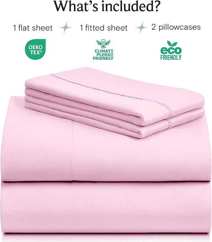 LuxClub 4 PC Sheet Set Bed Sheets Deep Pockets 16" Eco Friendly Wrinkle Free Cooling Machine Washable Hotel Bedding Silky Soft - Powder Pink California King