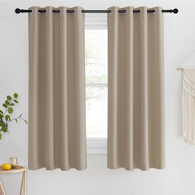 NICETOWN Blackout Short Curtain 63 inches Long for Windows, Thermal Insulated Curtain Grommet Room Darkening Window Treatment for Bedroom/Living Room, 1 Panel, W46 x L63, Taupe