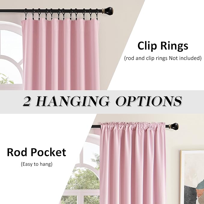 DONREN 108 Inches Length Rod Pocket Curtains - 2 Panel Blackout Thermal Insulated Drapes Curtains for Living Room Bedroom (Pink,52 X 108 Inch)