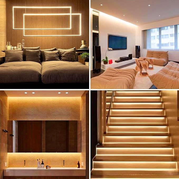 COB LED Strip, Warm White LED Strip Lights 16.4ft, 3000K COB LED Light Dimmable LED Strip, CRI92+, 8mm Width, 24V Flexible COB LED Tape Light for TV, Bedroom, Kitchen Cabinet, Closet, Home.