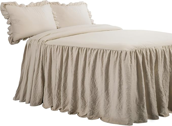 Lush Decor Ruffle Skirt Bedspread Set - 3-Piece Luxurious Farmhouse Bedding - Elegant Ruffle Detail - Timeless Style - Soft Lightweight Sheets - California King, Neutral