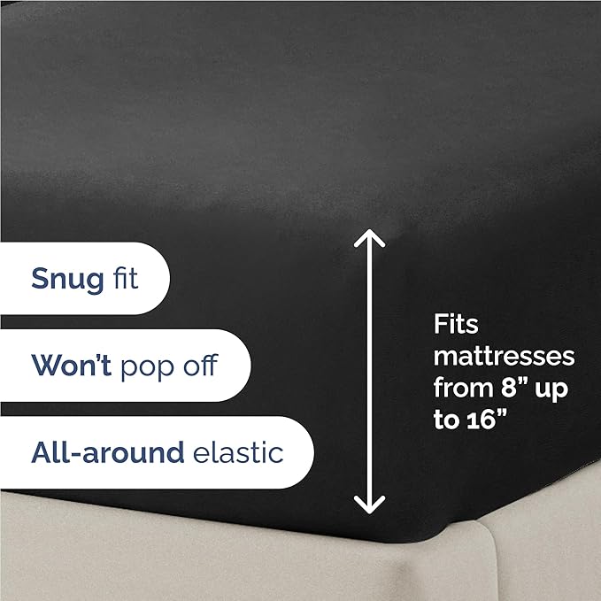 Twin XL 4 Piece Sheet Set - Cooling, Comfy & Breathable - Hotel Luxury Bedding, Includes Fitted Sheet for Women, Men, Kids and Teens - 1 Flat, 1 Fitted Sheet, 2 Pillowcases with Deep Pockets - Black