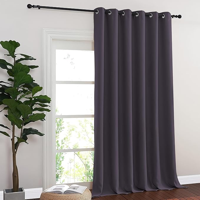 NICETOWN Room Divider Curtain 132 Inches Long, Wide Blackout Sliding Door Curtain for Bedroom, Room Darkening Privacy Window Curtain for Patio Door (1 Panel Set, Greyish Purple, 80 x 132 Inch)