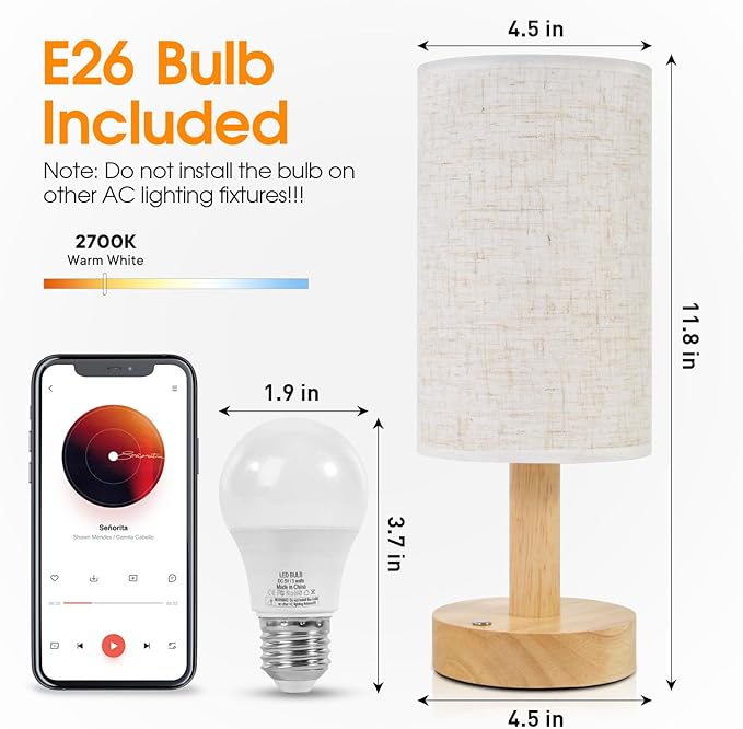 Small Cordless Touch Bedside Table Lamps Set of 2,Minimalist Dimmable Battery-Powered Desk Lamps with Round Fabric Linen Shade,Mini Nightstand Warm Night Lights for Bedroom,Home,Living Room,Office