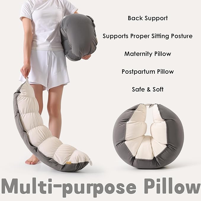 Peallow(Pat. Pend) – Long Round Body Pillow for Adults, Bolster Pillow for Sleeping, Soft and Supportive Pillow for Sleeping & Lumbar Support