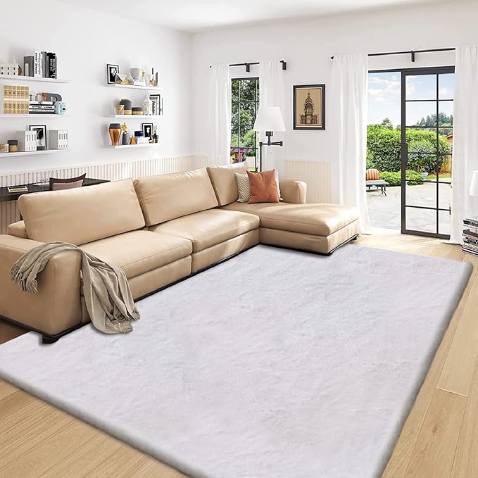 Faux Fur Rug 6x9 Plush Washable Area Rugs for Bedroom Fluffy Rabbit Fur Rug for Living Room Light Grey Rugs Teen Room Home Decor Rectangle