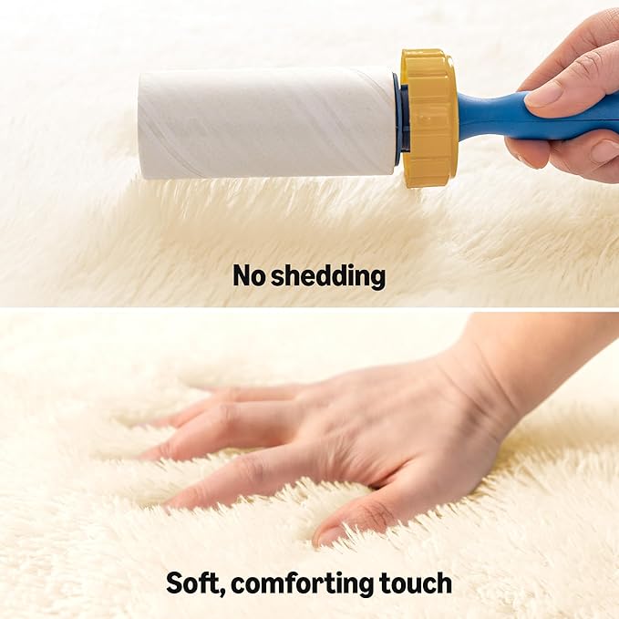 Amazon Basics Fluffy Washable Round Area Rug, Circle Shaggy Carpet for Living Room, Bedroom, Nursery, 8'R, Beige