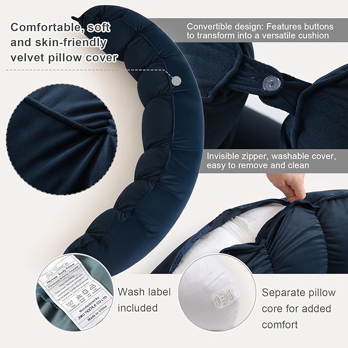 Peallow(Pat. Pend) – Long Round Body Pillow for Adults, Bolster Pillow for Sleeping, Soft and Supportive Pillow for Sleeping & Lumbar Support (Teal Blue,59")