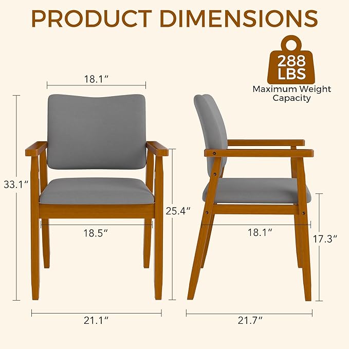 thksbought Set of 2 Mid Century Modern Walnut Dining Chairs Wood Arm Grey Fabric Kitchen Cafe Living Room Decor Furniture