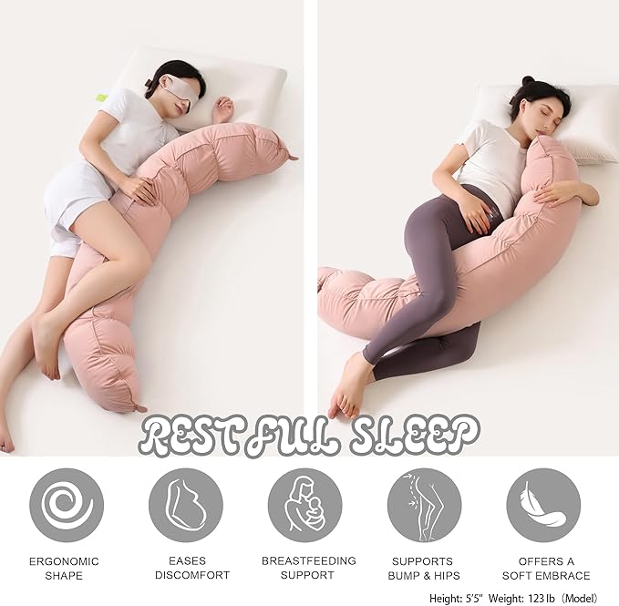 Peallow(Pat. Pend) – Long Round Body Pillow for Adults, Bolster Pillow for Sleeping, Soft and Supportive Pillow for Sleeping & Lumbar Support (Soft Pastel Pink, 59")