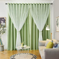 Stars Double Layer Blackout Curtains for Bedroom Kids, 72 Inches Long 2 Panels Set, Green