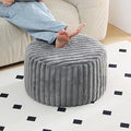 Tiita Round Stuffed Pouf Ottoman, Stripe Faux Fur Poufs with Foam Chunk Filling, Furry and Fluffy Pouf 21×21×12 inch Foot Stool Storage Ottoman,Puff Office Foot Rest for Couch Living Room, Grey