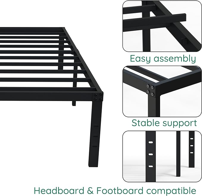 18 Inch Narrow Twin Bed Frames Heavy Duty No Box Spring Needed Metal Platform with Maximum Storage, Easy Assembly, Noise Free, Black