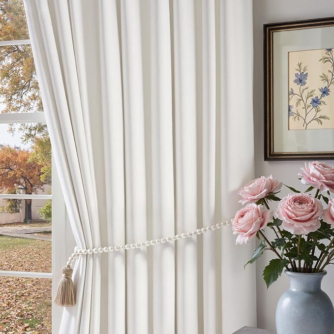 Lazzzy White Blackout Velvet Curtains for Living Room Bedroom 90 Inch Long Insulated Lined Drapes Rod Pocket Modern Window Treatments 2 Panels Set