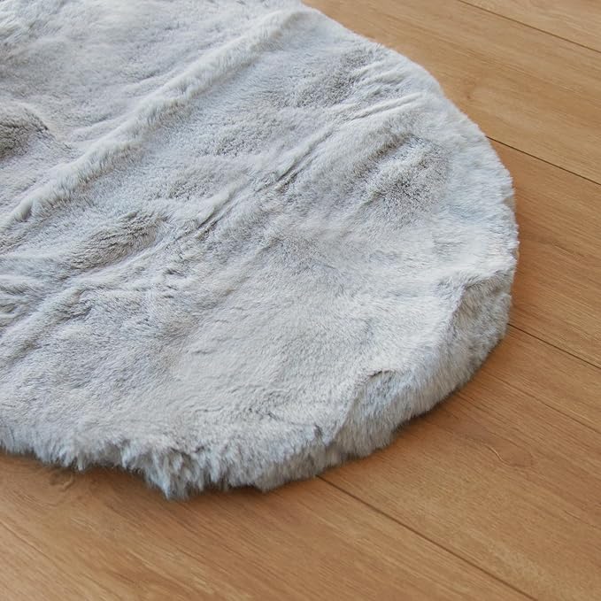 Grey Washable Fluffy Round Rugs 6ft Faux Bunny Fur Rugs for Living Room Bedroom Boho Circle Sheepskin Rug Teen Room Nursery Rug