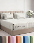 Extra Deep Split King Sheet Set - 7 Piece Breathable & Cooling Sheets - Hotel Luxury Bed Sheets Set - Easy Fit - Soft, Wrinkle Free & Comfy Sheets Set - Beige Striped Sheet Set w/Extra Deep Pockets