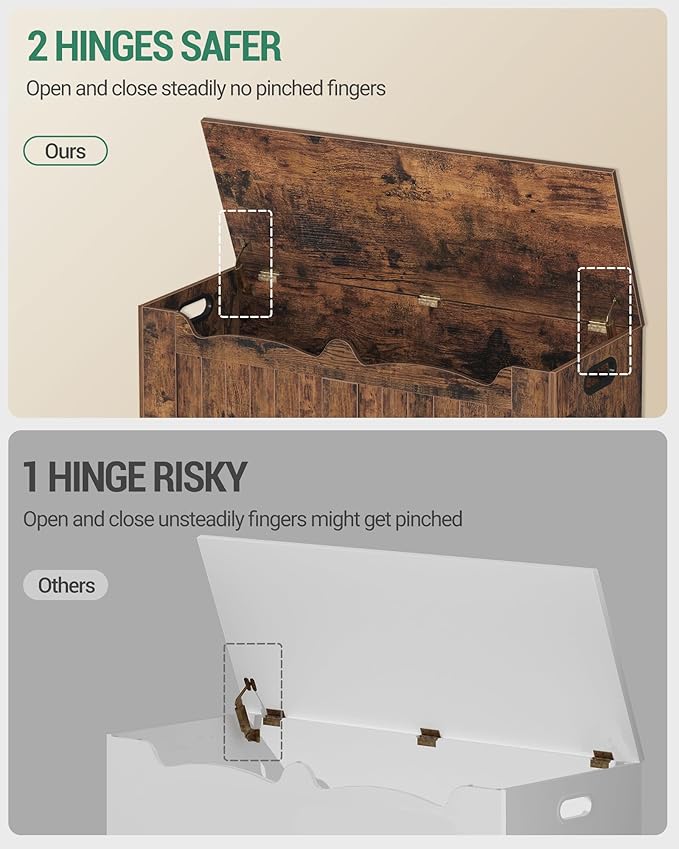 Hzuaneri 39.4" Storage Chest, Storage Bench Trunk with 2 Hinge, Wooden Box, Lift-Top Chest Organizer, Shoe Bench for Entryway, Bedroom, Living Room, Rustic Brown SB01001X