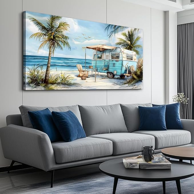 ERQINHUA Wall Art For Living Room Canvas Wall Decor For Bedroom Office Decorations Marine Beach Landscape Painting Pictures Artwork Modern Beach Posters Aesthetic Ready To Hang Home Decor 20"x40"