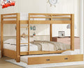 Upgraded Version Thicken Solid Wood Queen Over Queen Bunk Bed with Twin XL Size Trundle, Best Wooden Bunk Bed for Adults, Easy to Assemble (Wood Color with Trundle)