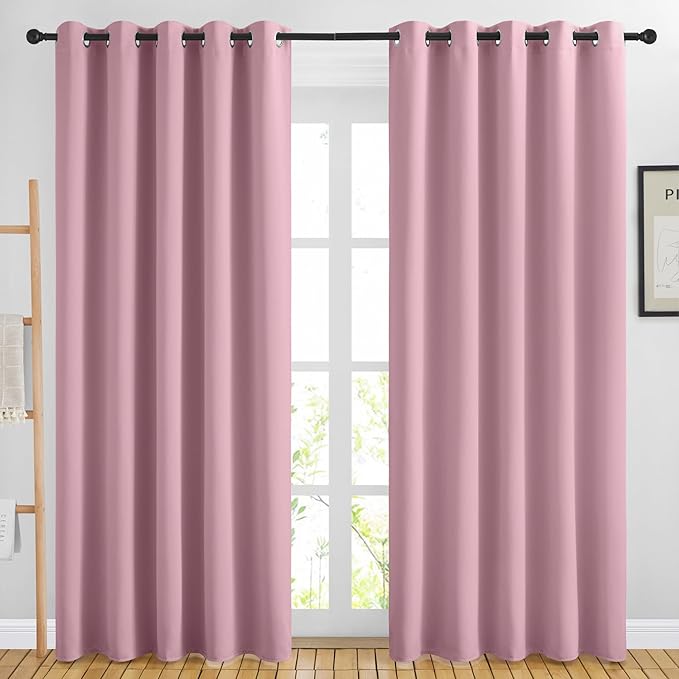 NICETOWN Blackout Sliding Door Curtains 84 inch Length 2 Panels - Thermal Insulated Solid Grommet Room Darkening Window Treatments for Bedroom/French Door (Crystal Pink, 2 Panels, W66 x L84)