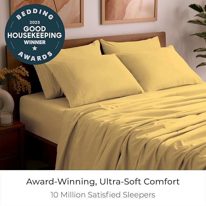 Mellanni Queen Sheet Set - 6-Piece Iconic Collection Bedding, (Including 4 Pillowcases), 16-Inch Deep Pocket, Easy Care, Extra Soft, Cooling Sheets, Brushed Microfiber - Yellow