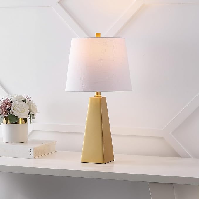 JONATHAN Y JYL1038A 20.5" Modern Glam Gold Table Lamp, Contemporary Geometric Resin Bedside Nightstand Lamp for Living Room, Bedroom, Office, End Table with White Linen Shade (LED Bulb Included)