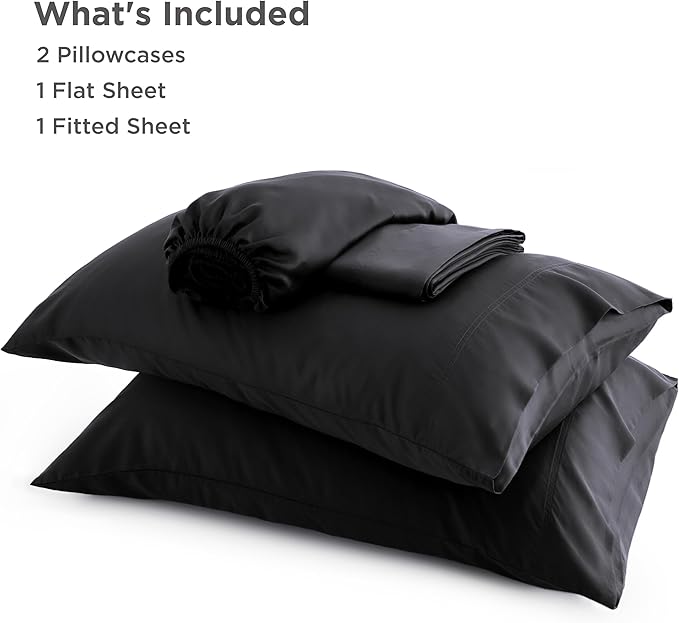 Bedsure King Size Sheet Set, Cooling Sheets King, Rayon Derived from Bamboo, Deep Pocket Up to 16", Breathable & Soft Bed Sheets, Hotel Luxury Silky Bedding Sheets & Pillowcases, Black