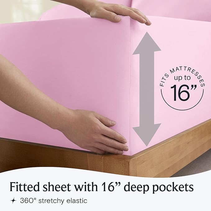 LuxClub 4 PC Sheet Set Bed Sheets Deep Pockets 16" Eco Friendly Wrinkle Free Cooling Machine Washable Hotel Bedding Silky Soft - Powder Pink California King