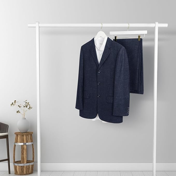 TOPIA HANGER White Wooden Pants Hangers with Gold Clip, 10 Pack Skirt Short Trousers Jeans Slacks Hangers with 360 Swivel Hook and 2 Adjustable Clips with Rubber Padded for Closet, CT50WG
