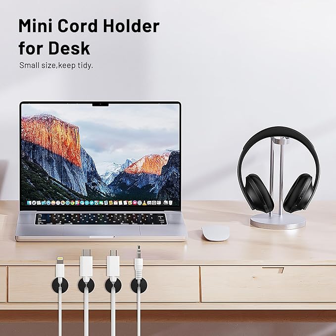 18 Pack Mini Cable Clips, Znben Cord Organizer Holder Adhesive Cord Management Charger Wire Holder Clips for Desk, Home, Office, Car, Cubicle, Nightstand Black
