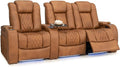 Seatcraft Diamante Zero-Gravity CoolZero Italian Leather Home Theater Seating, Power Headrest, Power Recline, Row of 3 Right Loveseat, Tawny