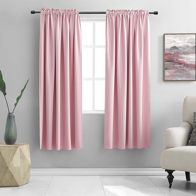 DONREN 72 Inch Length Curtains for Living Room - Blackout Thermal Insulated Window Drapes with Rod Pocket (2 Panels,42 x 72 Inch,Pink)
