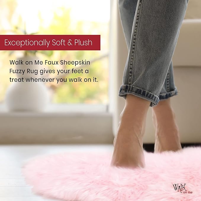 Silky Soft Faux Fur Rug, 2 ft. x 6 ft. Pink Fluffy and Shaggy Sheepskin Area Carpet for Living Rooms, Bedroom, Kid's Room, or Nursery, Home Décor Accent, Machine Washable with Non-Slip Backing